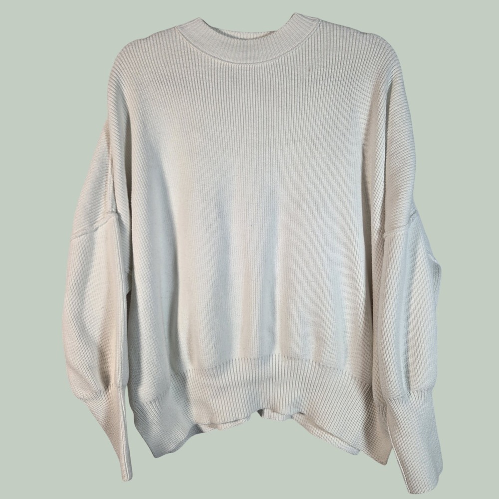 Free People Ottoman Slouchy Tunic Womens XS White Ribbed Knit Oversized Pullover